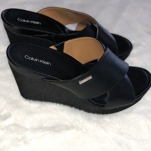 Calvin Klein Black Slip On Wedge Sandal - 10